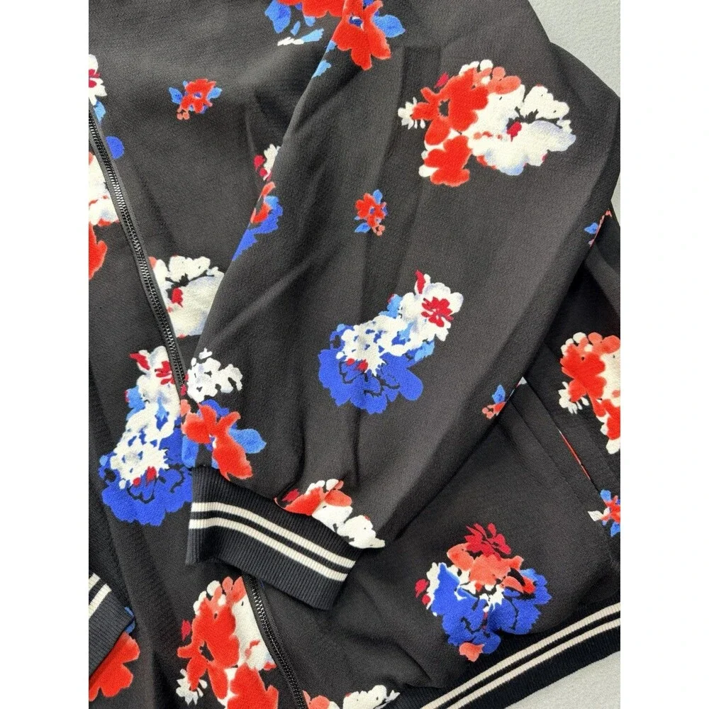 Vince Camuto 3X Plus Size Floral Bomber Jacket Black Zip Front Women’s